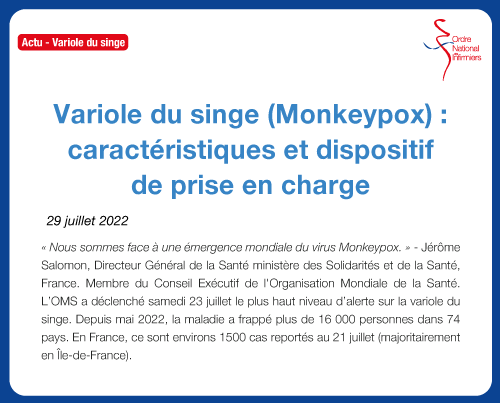 Variole du singe (Monkeypox) : caractéristiques et dispositif de prise en charge